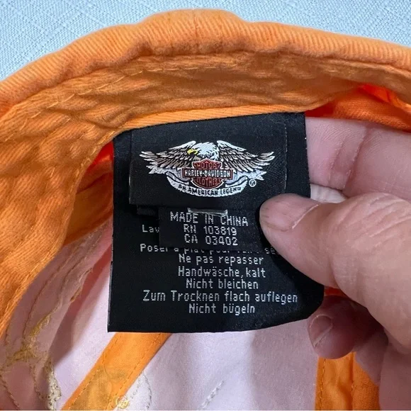 Harley-Davidson Vibrant Orange Hat with Winged Logo Rhinestones Adjustable Cap - Picture 5 of 8